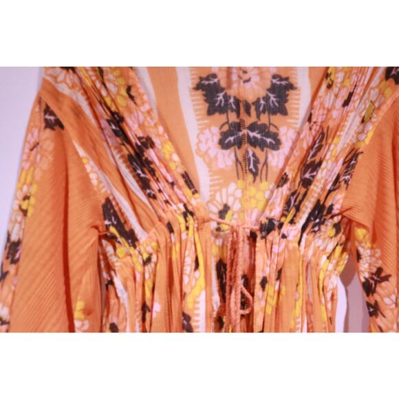 Free People Floral Boho Midi Dress Long Sleeve Flowy Peasant Style – Size XS - Picture 3 of 8